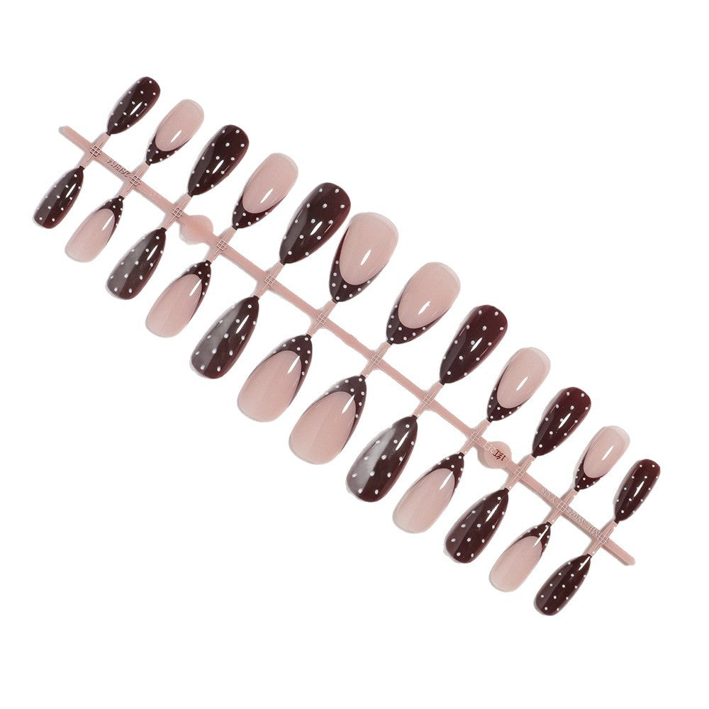 Artistic Press-On Nail Set with Heart and Polka Dot Design Bowlift