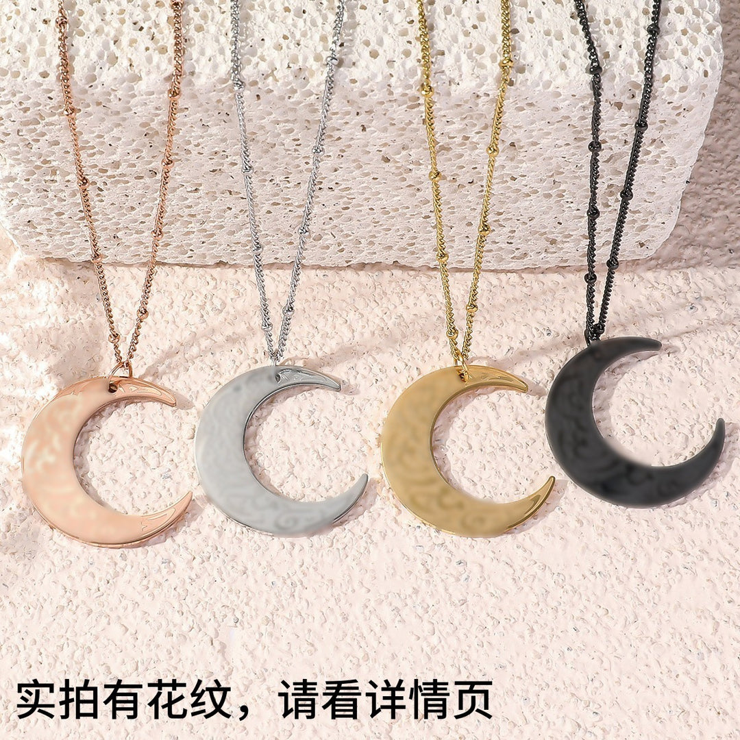 Crescent moon pendant long beaded chain necklace Bowlift