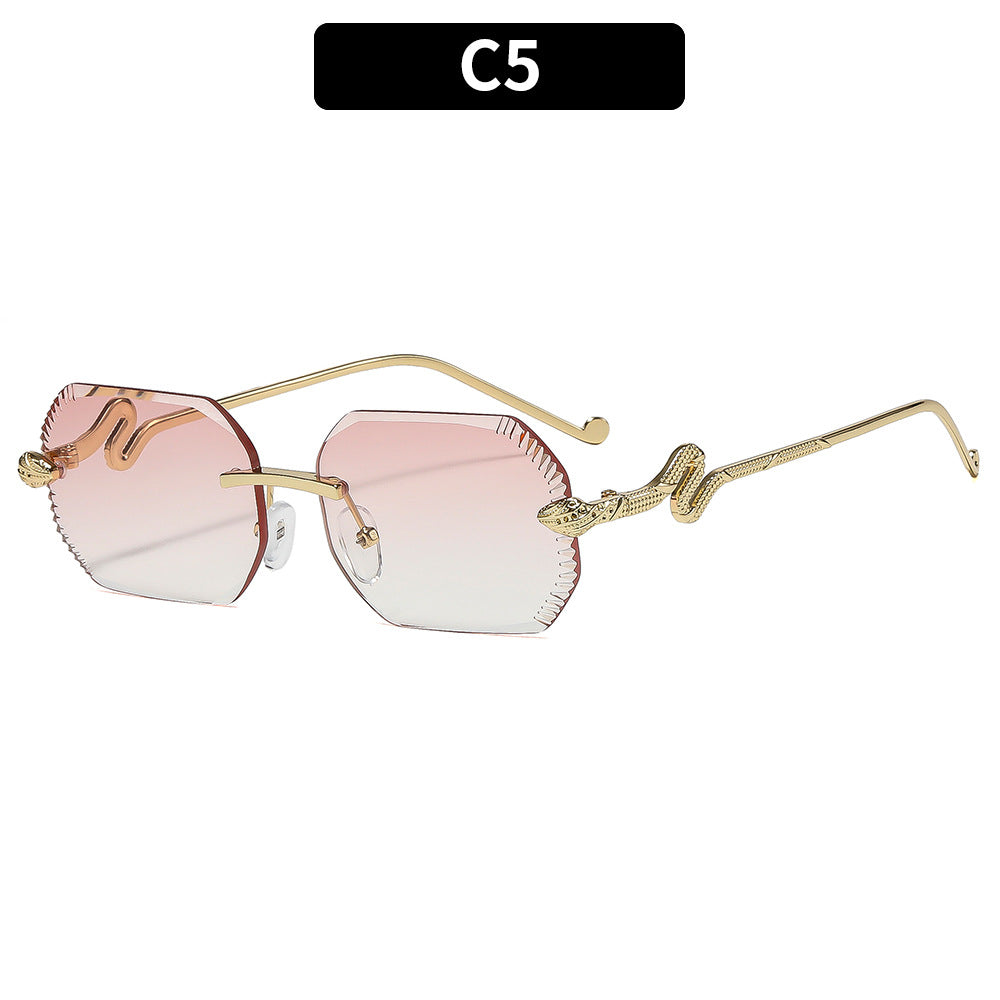 Artistic Snake-Detail Geometric Sunglasses