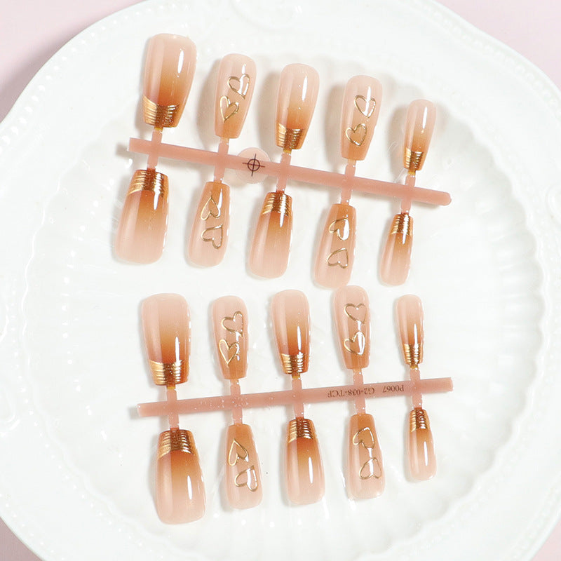 Premium Heart-Embellished Press-On Nail Set Bowlift