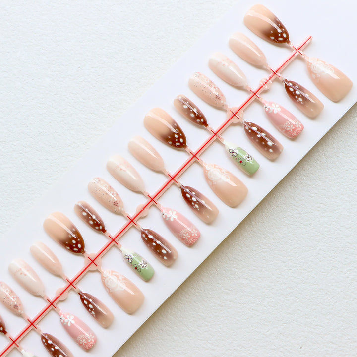 Artistic Floral Press-On Nail Collection Bowlift