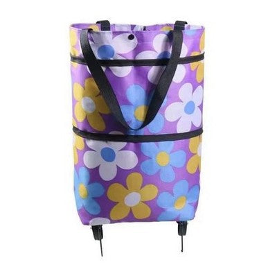 Flower Shopping Cart Bag With Reinforced Wheels And Double Front Pockets