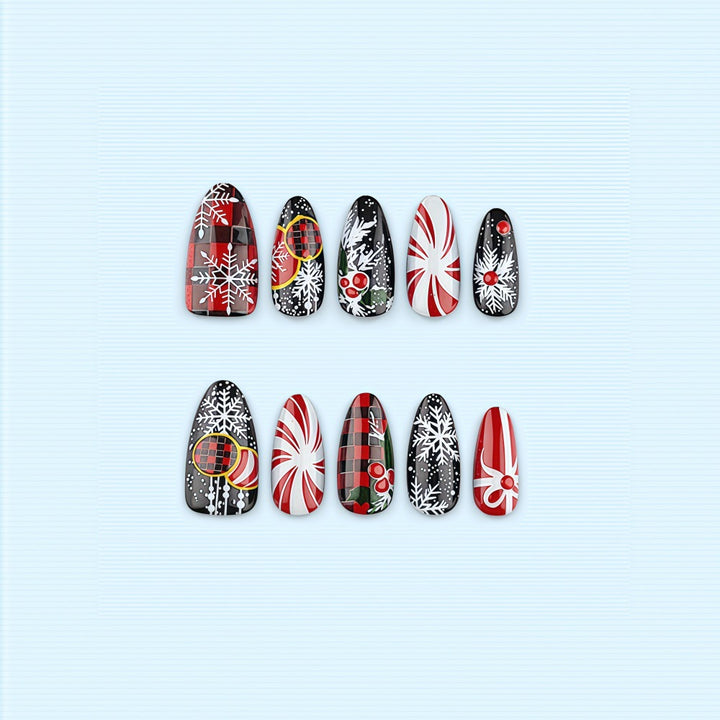 Artificial nails in festive Christmas design Bowlift