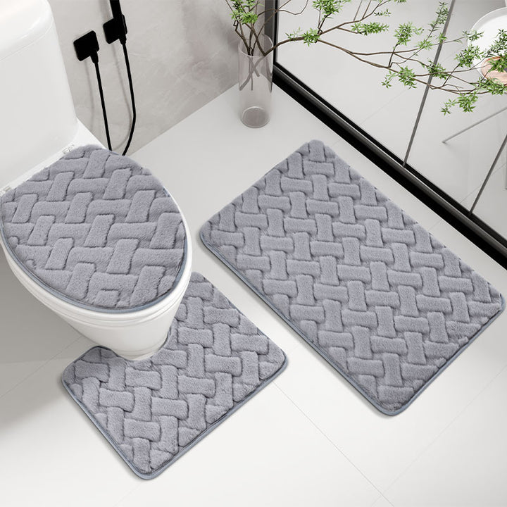 Plush Braided Toilet Mat Set