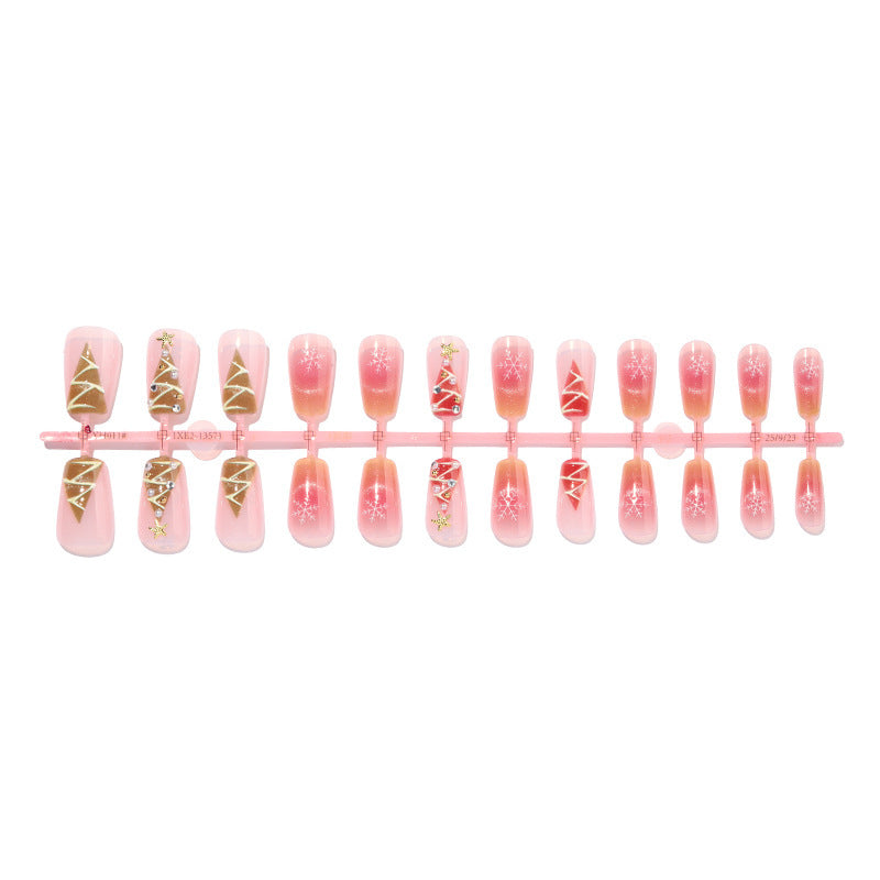 Artificial nail set with festive Christmas motifs and glitter applications Bowlift