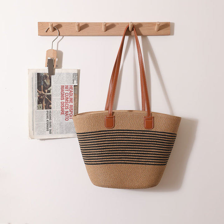 Elegant Bast Handbag with Leather Handles Bowlift