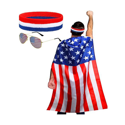 Unisex nan patriotic skeleton costume cape with flag print cape wig and handheld flags Bowlift