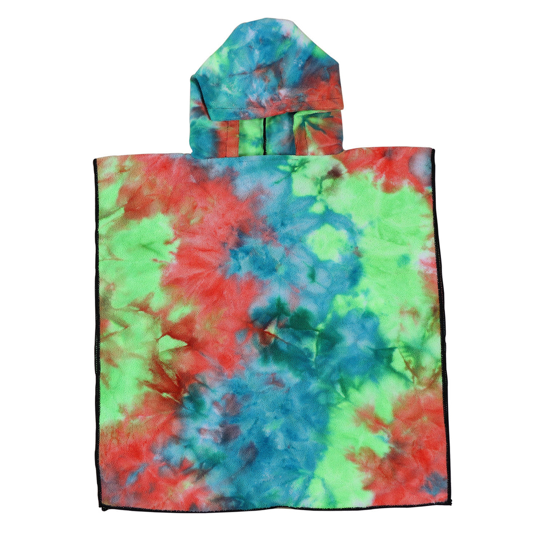 Women's Fleece Poncho with Hood and Colorful Tie-Dye Design Bowlift