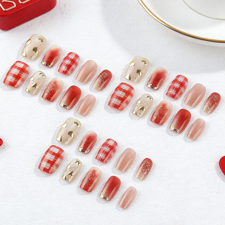 Artistic Heart-Embellished Press-On Nails Bowlift