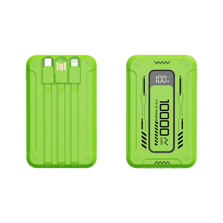 Power bank with integrated charging cables and digital charge level indicator Bowlift