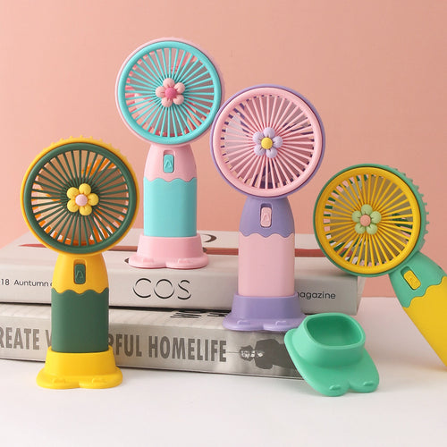 Women Portable Hand Fan with Floral Design Bowlift