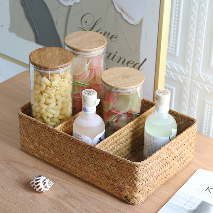 Multi-Compartment Natural Woven Storage Basket Bowlift