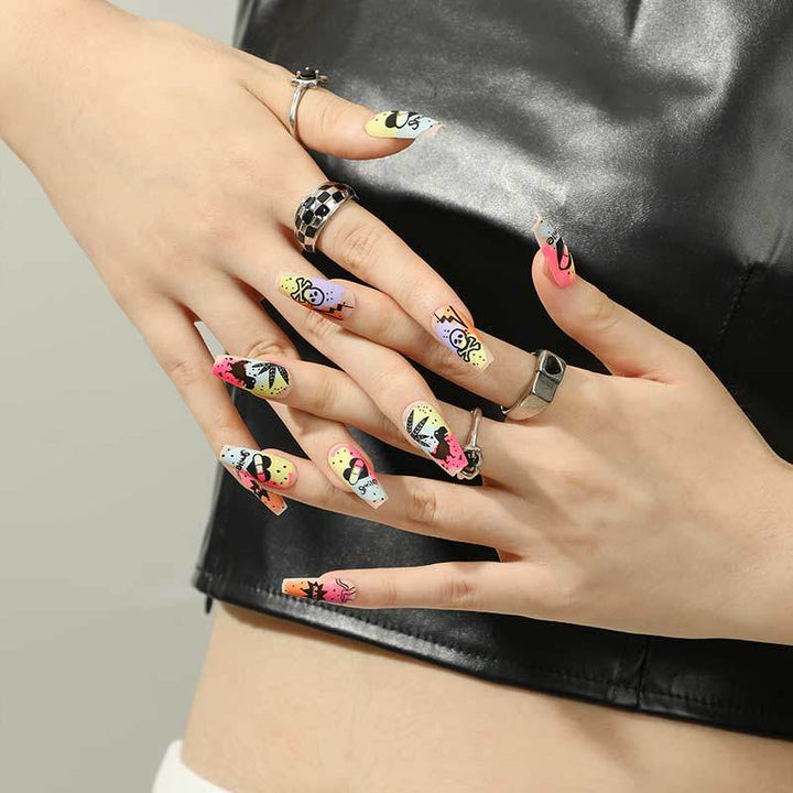 Creative artificial nails with colorful designs Bowlift