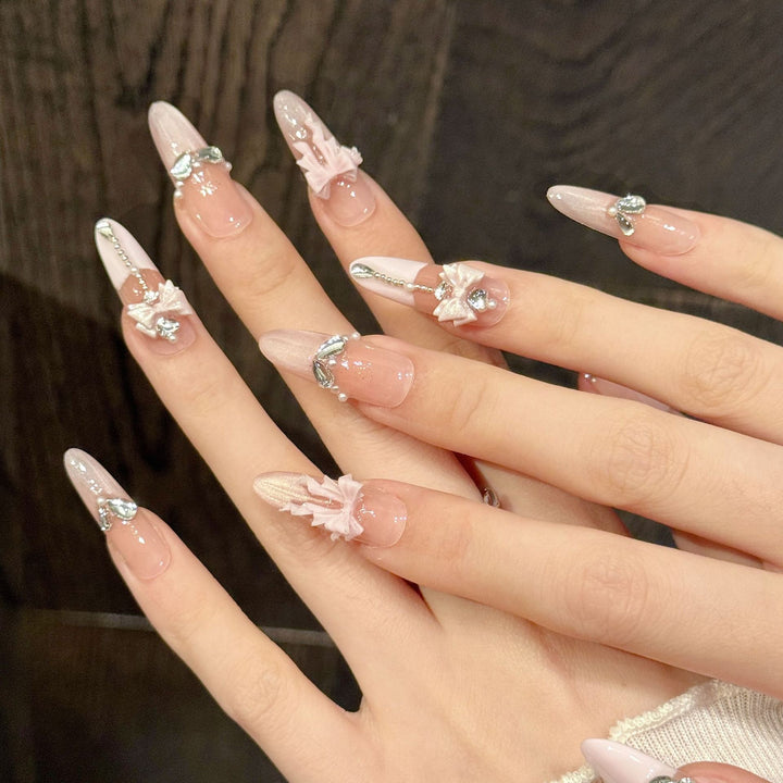 Decorative Press-On Nail Art Set with Embellishments