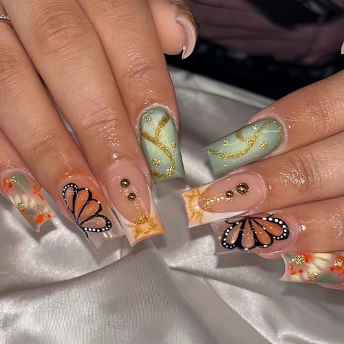 Artistic Butterfly-Themed Press-On Nail Set Bowlift