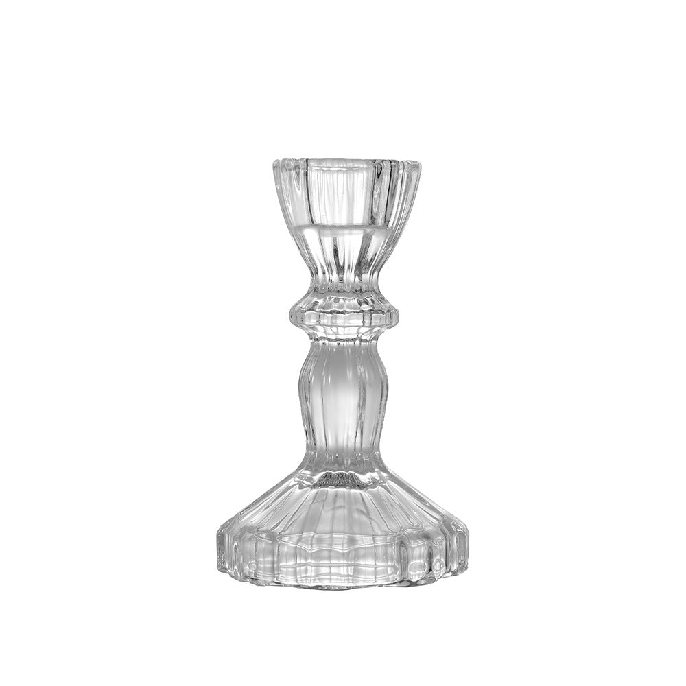 Crystal-cut Glass Candlestick Holder with Ribbed Stem Bowlift