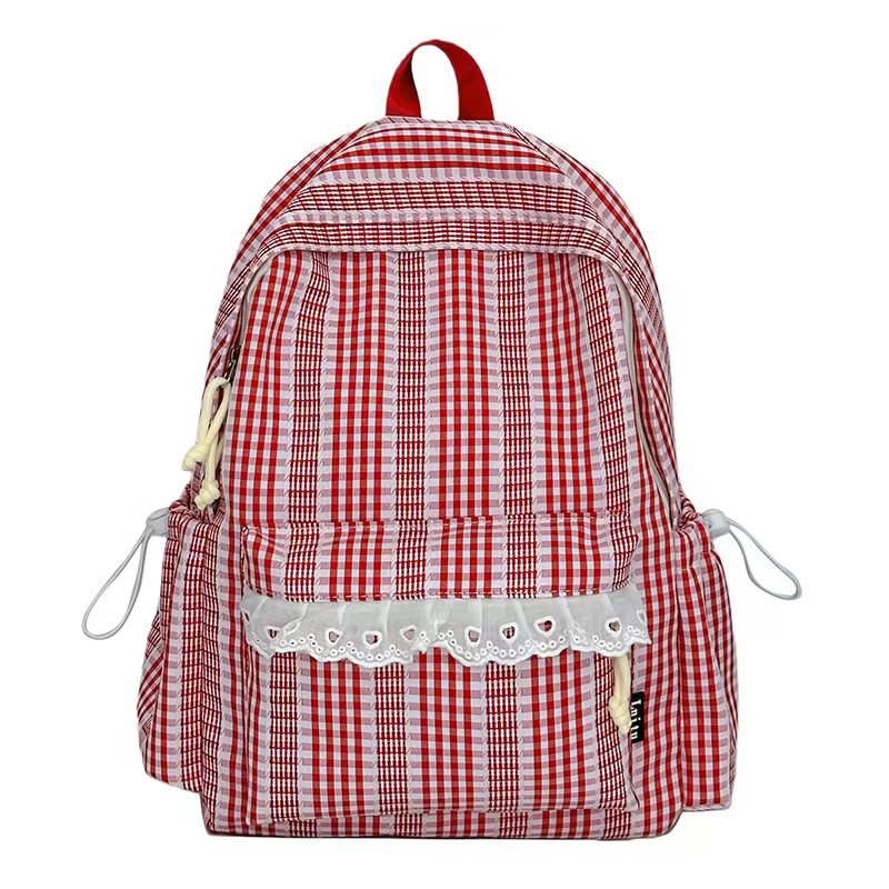 Gingham Patterned Stylish Backpack Bowlift