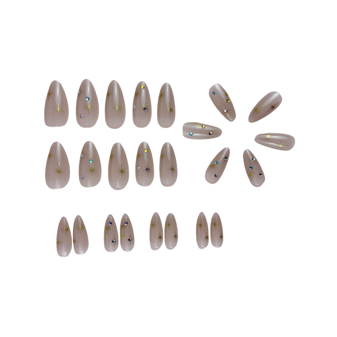 Artistic Rhinestone-Embellished Almond-Shaped Nail Extensions Bowlift