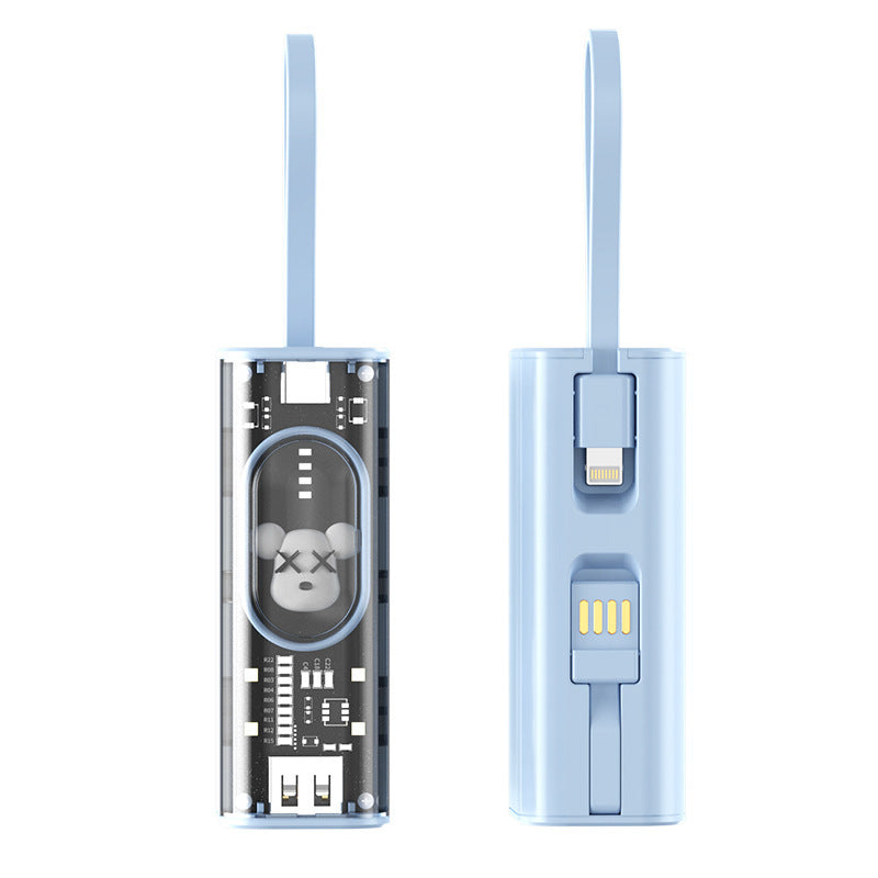 Portable power bank with integrated charging concept and practical carrying strap Bowlift