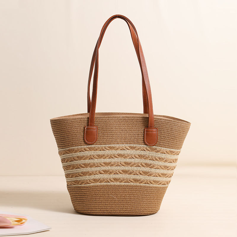 Elegant Bast Tote Bag with Leather Accents Bowlift
