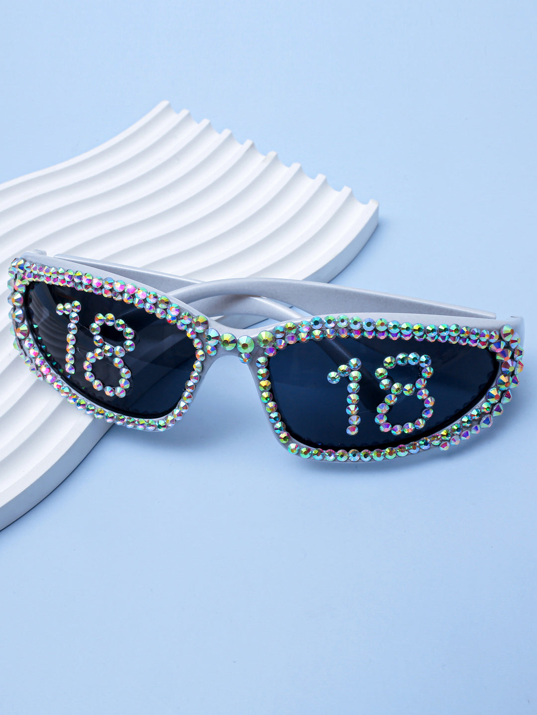Women Glamorous Rhinestone Sunglasses with Custom Designed Inscription Bowlift