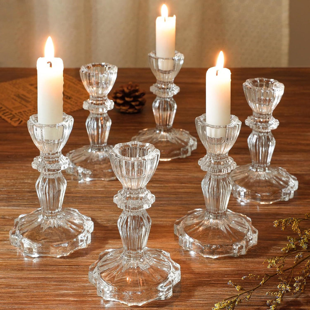 Crystal-cut Glass Candlestick Holder with Ribbed Stem Bowlift