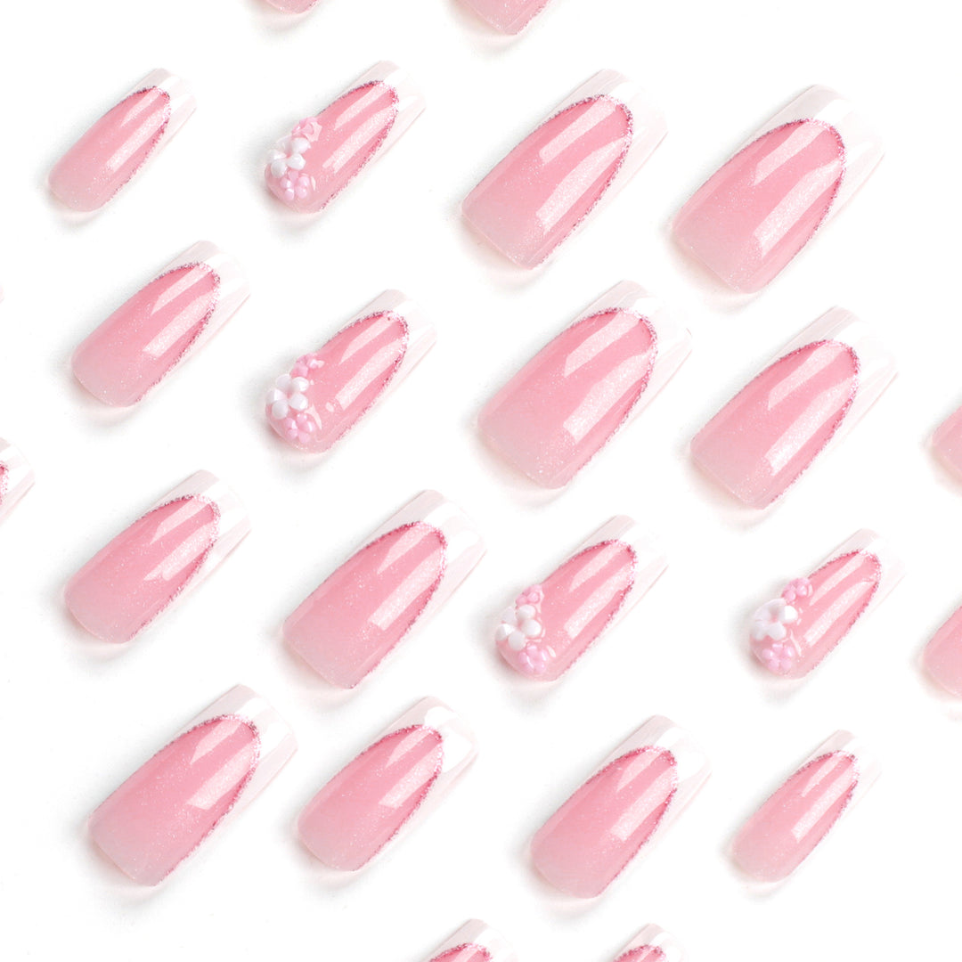 Artful Nail Extensions with Glitter and Flower Accents Bowlift