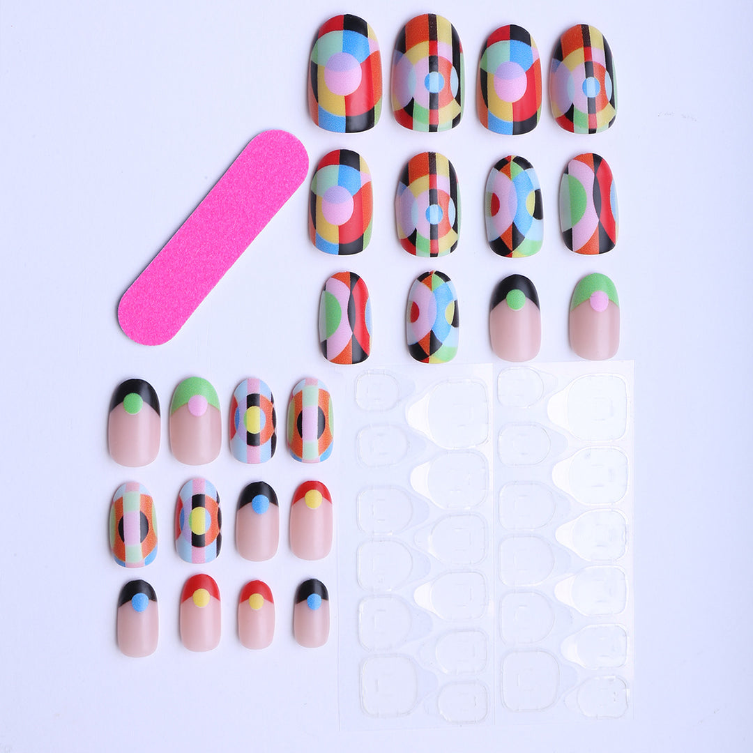 Creative Art Fake Nails with Varied Geometric Patterns Bowlift