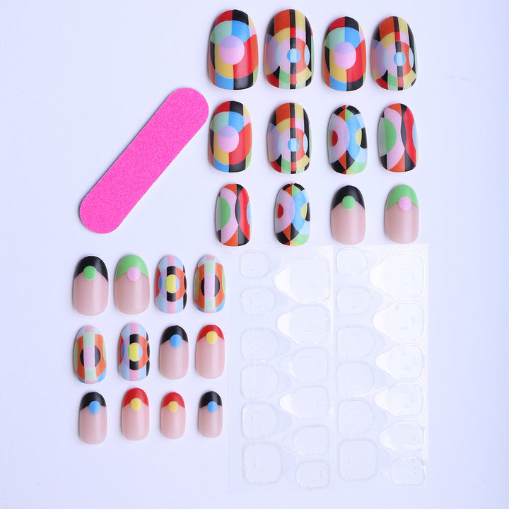 Creative Art Fake Nails with Varied Geometric Patterns Bowlift