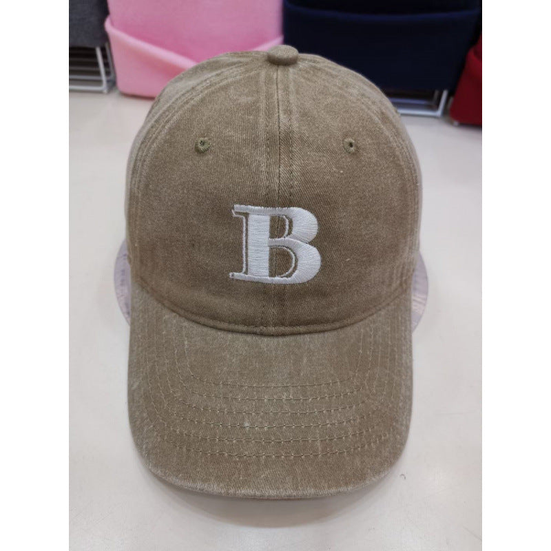Women's Distressed Cotton Baseball Cap with Letter Embroidery Bowlift