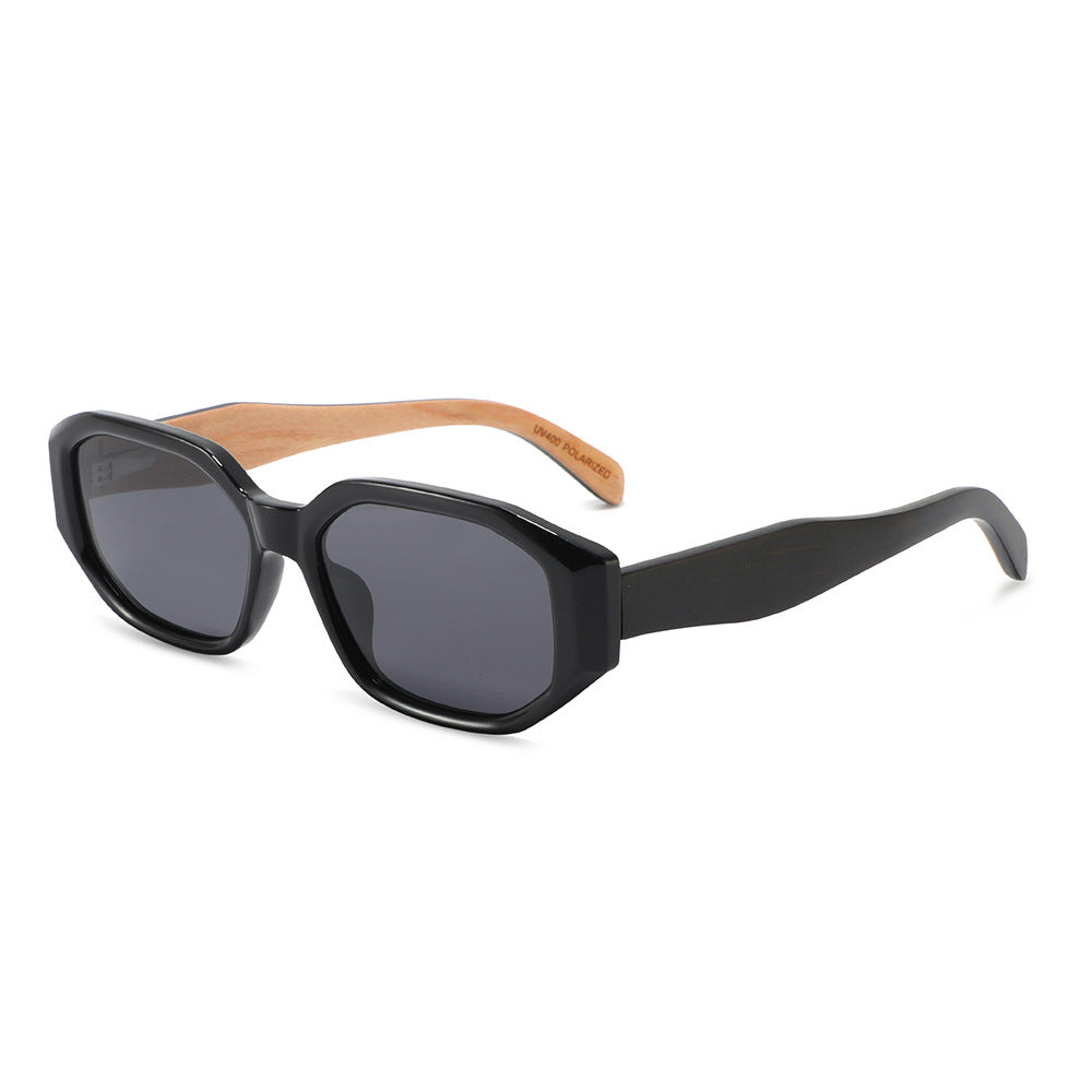 Rimless oversized cat eye polarized sunglasses with wood-effect temples Bowlift