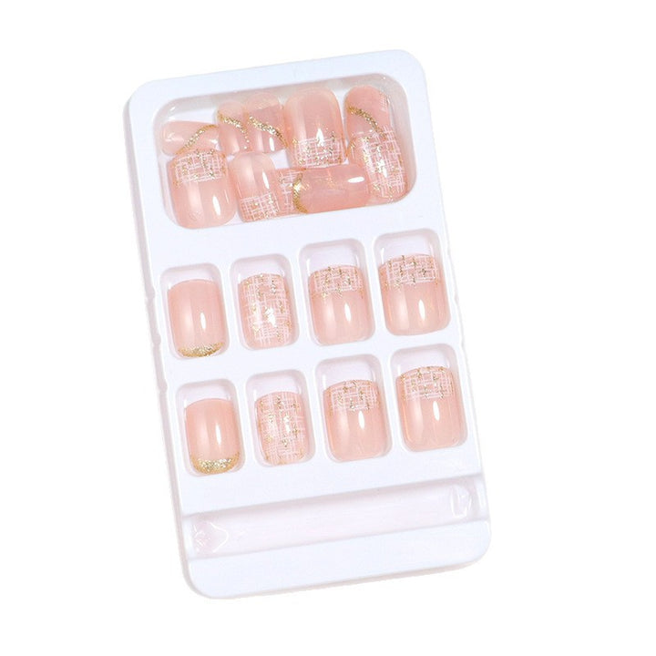 Elegant Press-On Nail Set with Gold Accent and Glitter Design Bowlift
