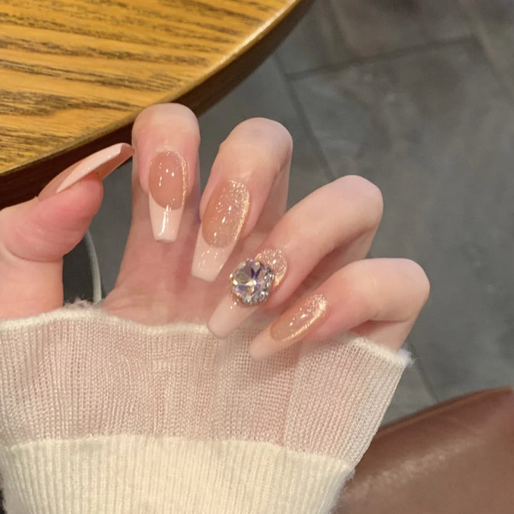 Press-On Nail Set with Elegant Glitter and Crystal Accents Bowlift