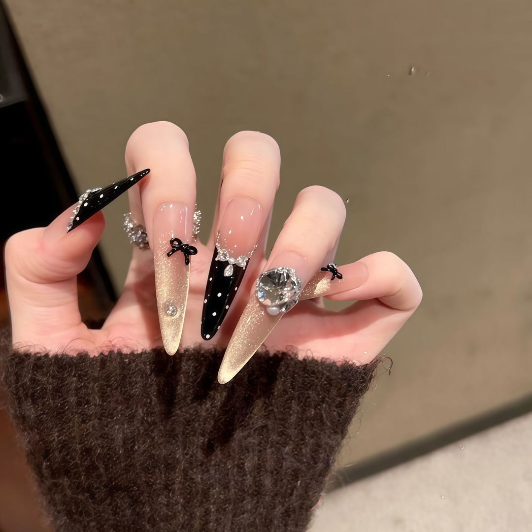 Elegant Crystal-Embellished Stiletto Press-On Nails Bowlift