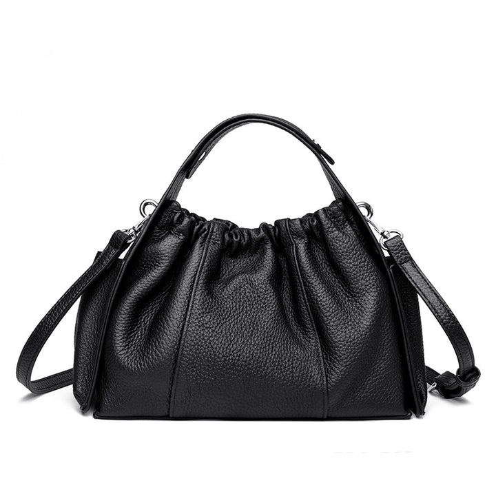 Textured Leather Drawstring Satchel Bowlift