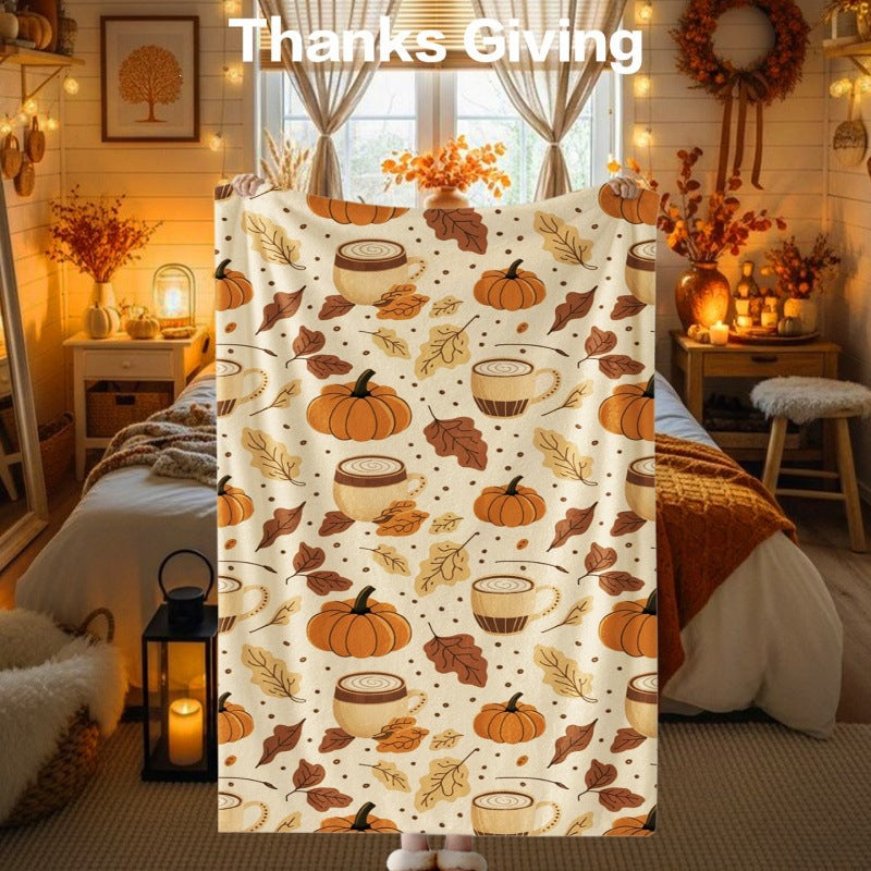 Thanksgiving-Themed Cozy Fleece Blanket