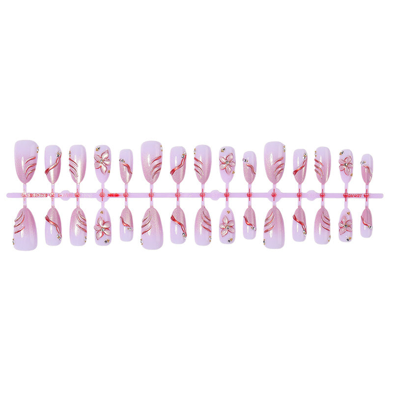Decorative Press-On Nail Set with Floral and Gem Accents Bowlift 1788495783