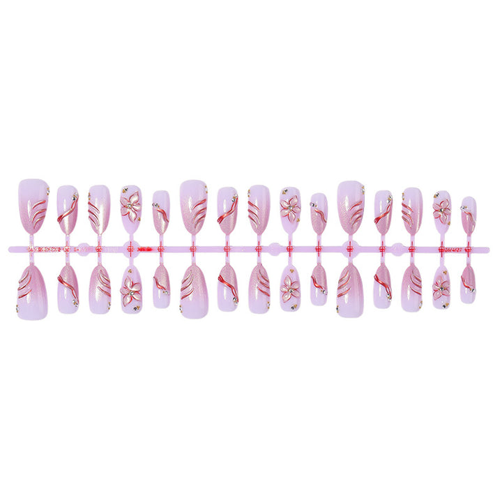 Decorative Press-On Nail Set with Floral and Gem Accents Bowlift 1788495783
