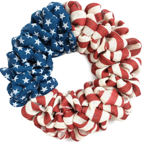 Unisex nan patriotic burlap looped front door wreath with star and stripe Americana pattern Bowlift
