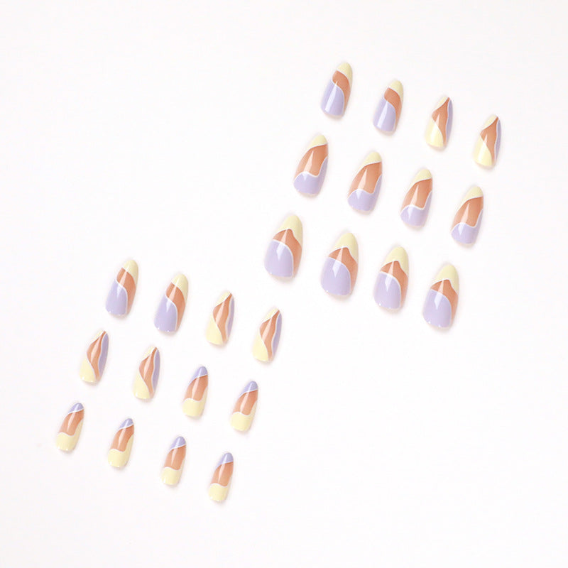 Artful Nail Extensions with Wave Design and Colorful Accents Bowlift
