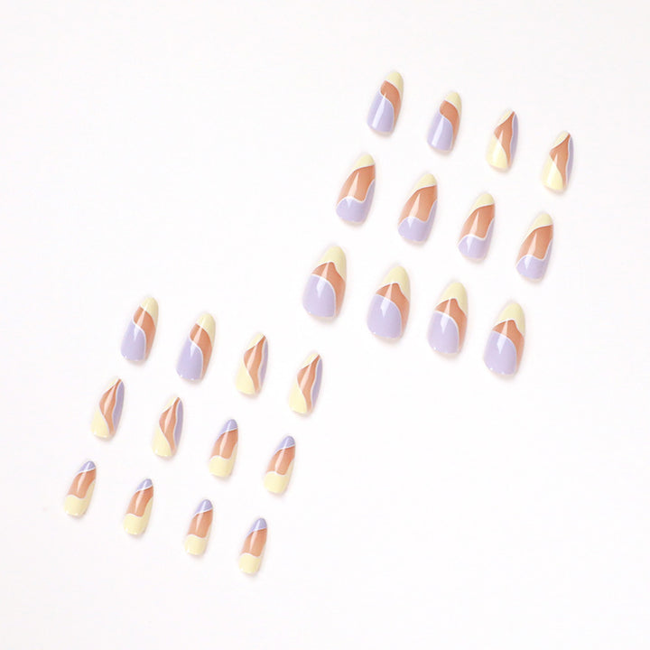 Artful Nail Extensions with Wave Design and Colorful Accents Bowlift