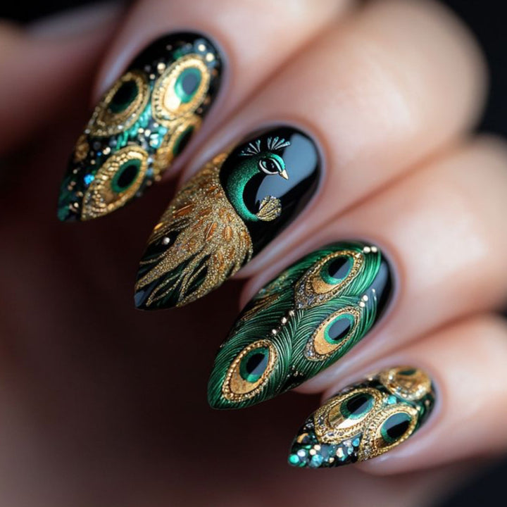 Peacock-Inspired 3D Nail Art Set Bowlift