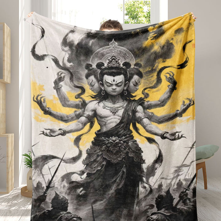 Artistic Tibetan-Inspired Fleece Throw Blanket