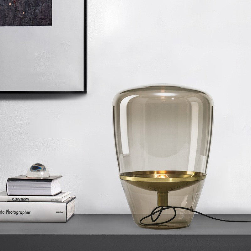 Contemporary Sculptural Glass Table Lamp with Gold Base