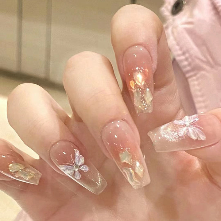 Artful Nail Extensions with Delicate Flower Design Bowlift