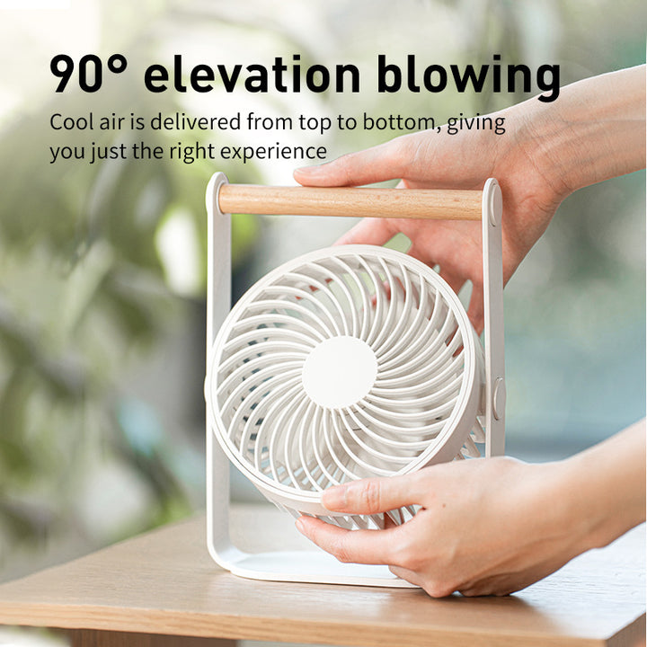 Unisex portable table fan with adjustable tilt function and wooden handle Bowlift