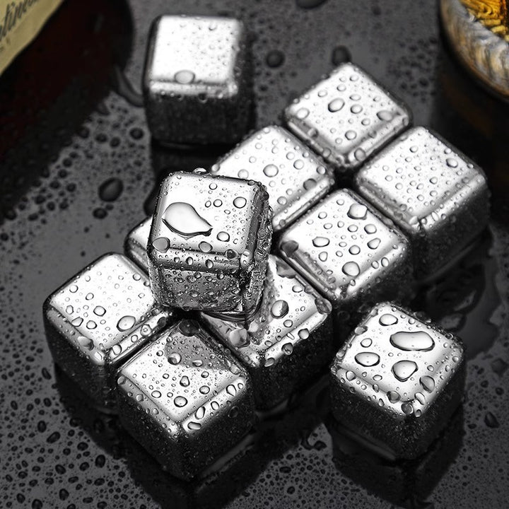 Premium Stainless Steel Whiskey Chilling Cubes Multi-piece Set with Silicone Storage Tray and Tongs Bowlift