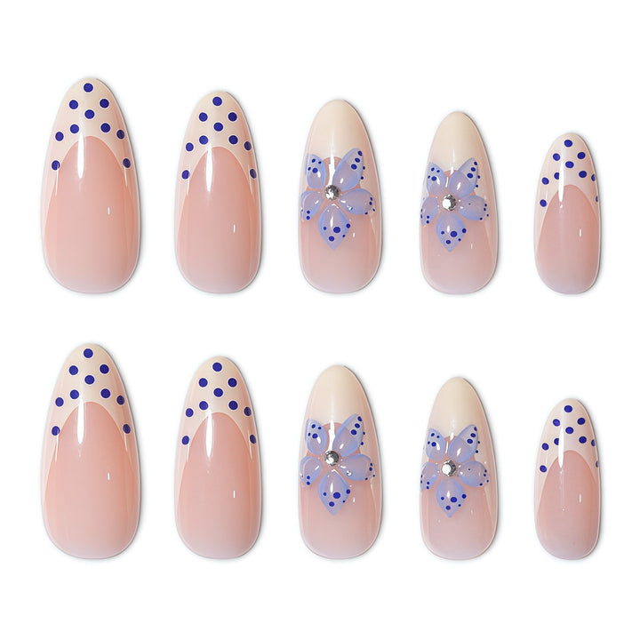 Artistic Floral White Tip Press-On Nails Bowlift