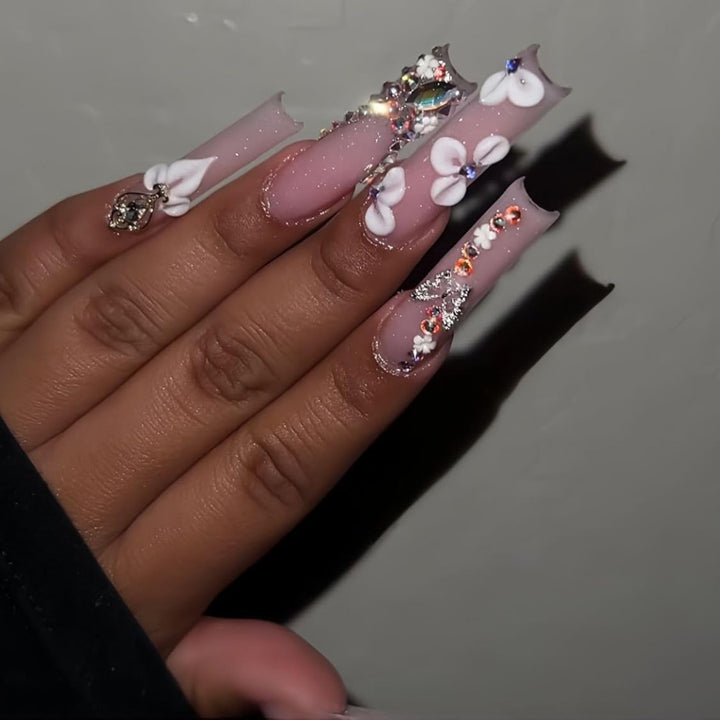Floral Decorative Press-On Nail Extensions Bowlift