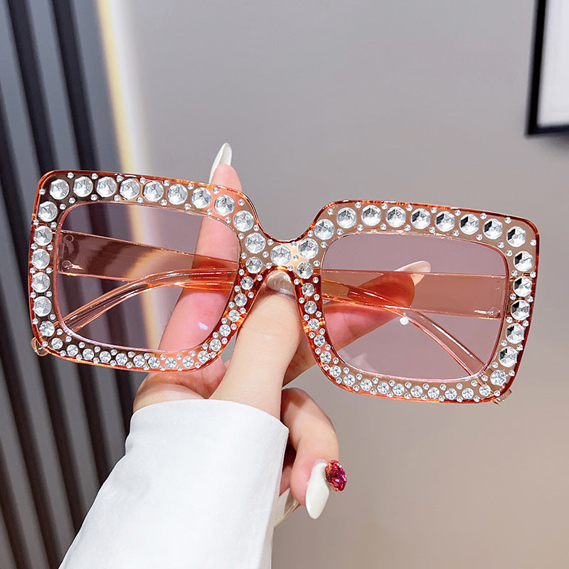 Glamorous Rhinestone-Embellished Square Sunglasses Bowlift